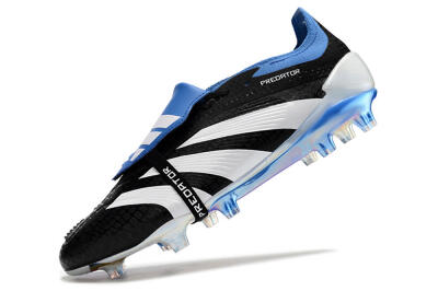 Men's Adidas Predator Elite Foldover Tongue FG Firm Ground Low-Tops Football Boots - Black/Blue/White