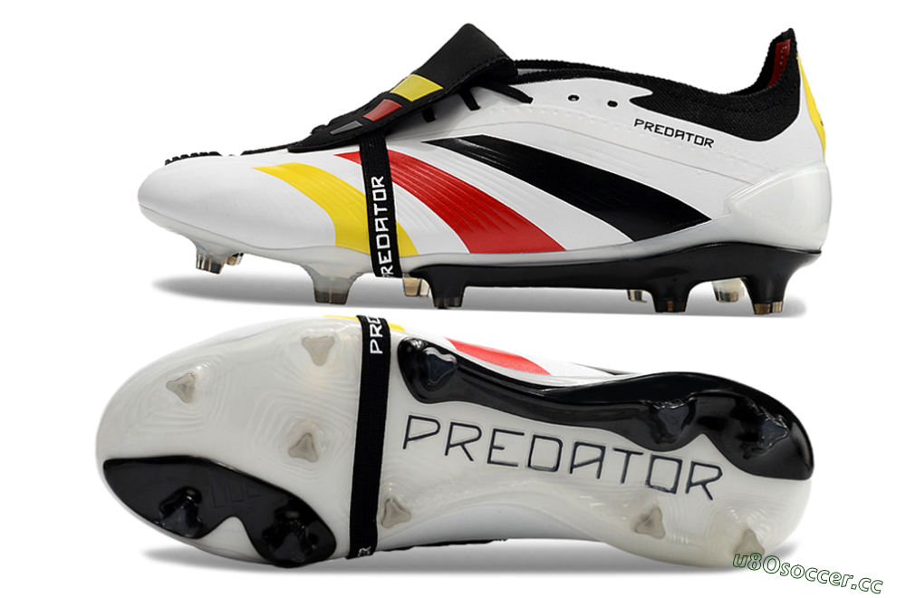 Men's Adidas Predator Elite Foldover Tongue FG Firm Ground Low-Tops Football Boots - White/Black/Red/Yellow 1