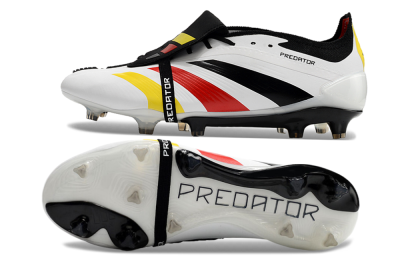 Men's Adidas Predator Elite Foldover Tongue FG Firm Ground Low-Tops Football Boots - White/Black/Red/Yellow