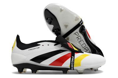 Men's Adidas Predator Elite Foldover Tongue FG Firm Ground Low-Tops Football Boots - White/Black/Red/Yellow