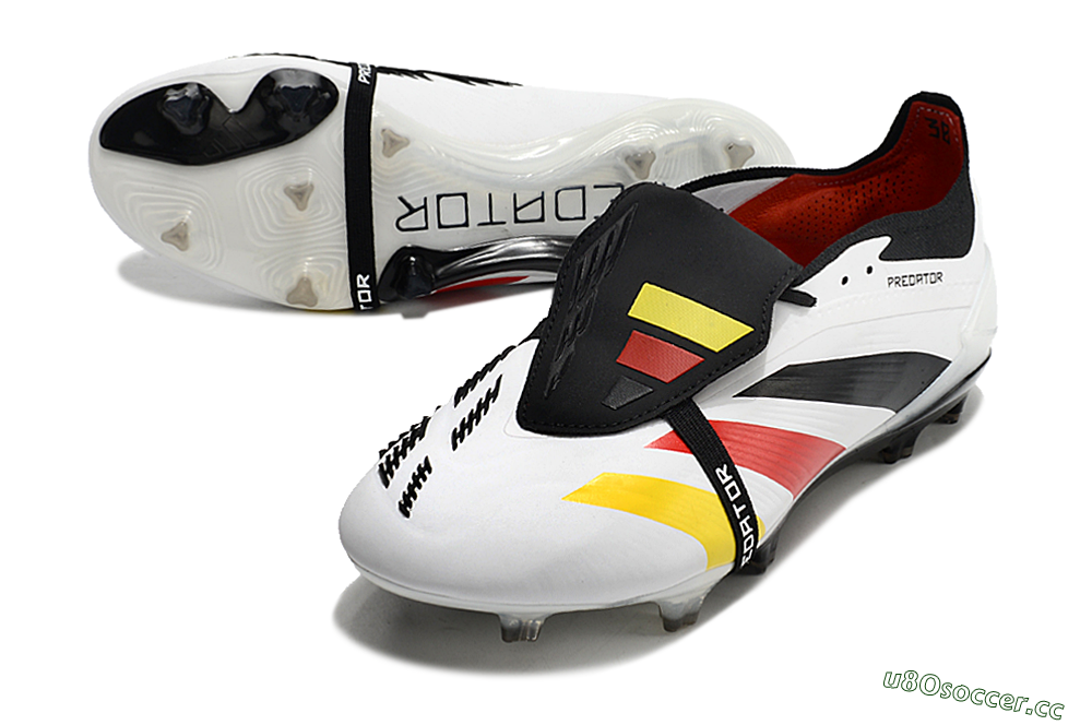 Men's Adidas Predator Elite Foldover Tongue FG Firm Ground Low-Tops Football Boots - White/Black/Red/Yellow 3