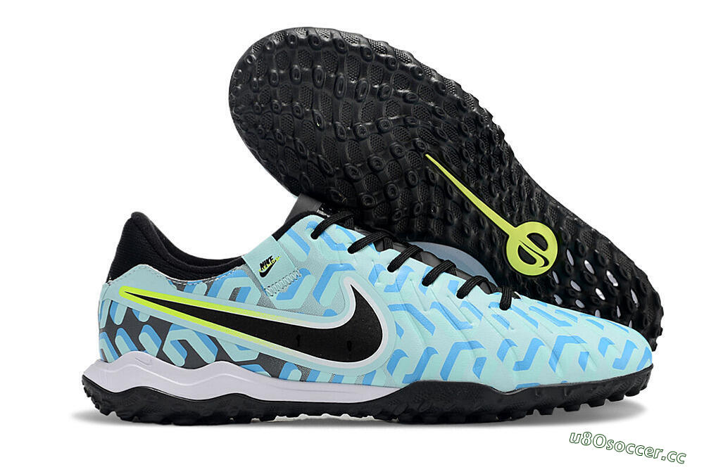 Men's Nike Tiempo Legend 10 Pro TF Artificial Turf Low-Tops Football Shoes - Blue/Black/Yellow 2