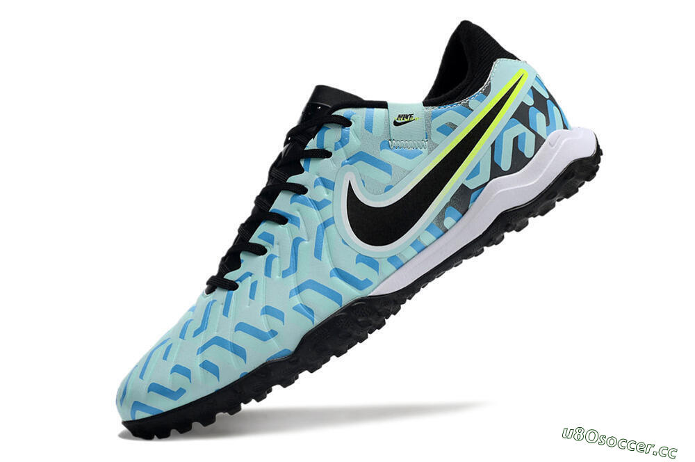 Men's Nike Tiempo Legend 10 Pro TF Artificial Turf Low-Tops Football Shoes - Blue/Black/Yellow 5