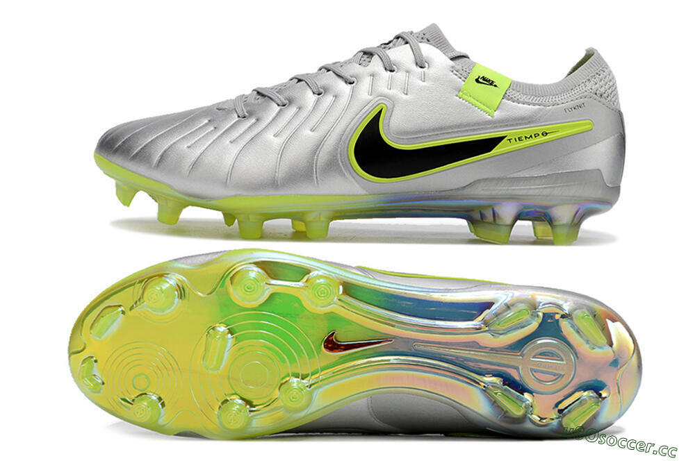Men's NikeTiempo Legend 10 Elite FG Firm Ground Low-Tops Football Boots - Silver/Yellow/Black 1