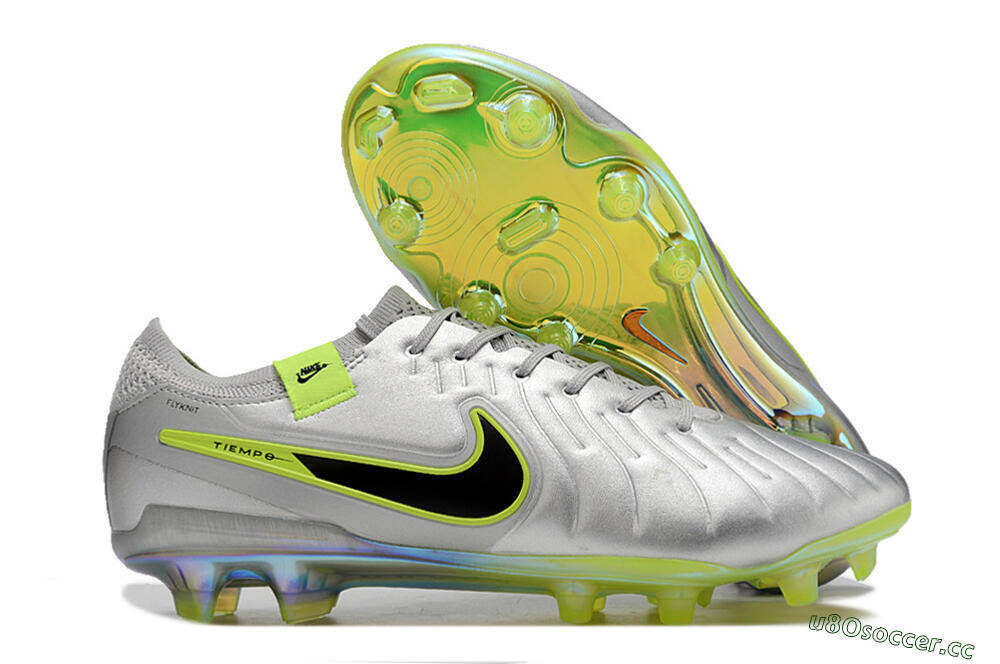 Men's NikeTiempo Legend 10 Elite FG Firm Ground Low-Tops Football Boots - Silver/Yellow/Black 2