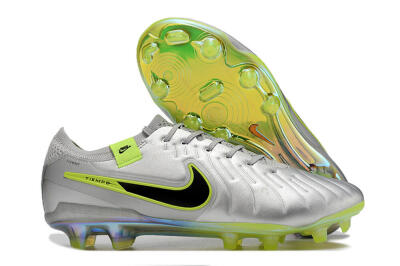 Men's NikeTiempo Legend 10 Elite FG Firm Ground Low-Tops Football Boots - Silver/Yellow/Black