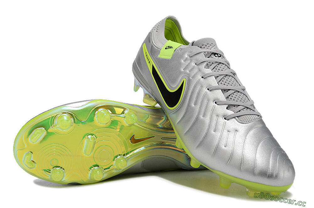 Men's NikeTiempo Legend 10 Elite FG Firm Ground Low-Tops Football Boots - Silver/Yellow/Black 3