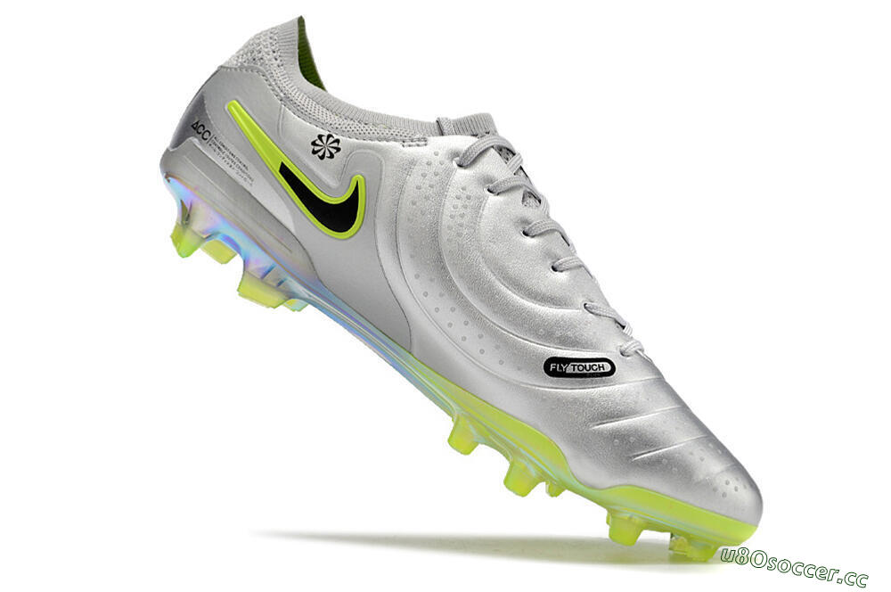 Men's NikeTiempo Legend 10 Elite FG Firm Ground Low-Tops Football Boots - Silver/Yellow/Black 4