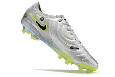Men's NikeTiempo Legend 10 Elite FG Firm Ground Low-Tops Football Boots - Silver/Yellow/Black