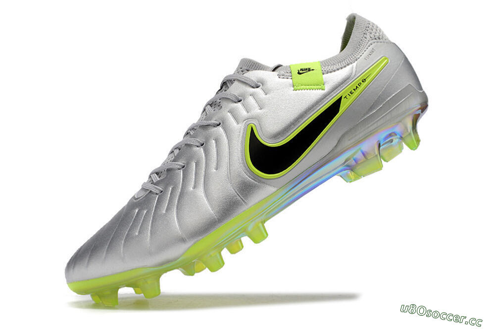 Men's NikeTiempo Legend 10 Elite FG Firm Ground Low-Tops Football Boots - Silver/Yellow/Black 5