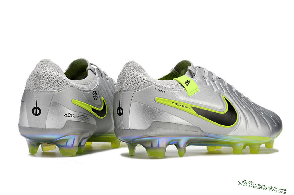 Men's NikeTiempo Legend 10 Elite FG Firm Ground Low-Tops Football Boots - Silver/Yellow/Black 6