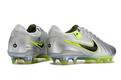 Men's NikeTiempo Legend 10 Elite FG Firm Ground Low-Tops Football Boots - Silver/Yellow/Black