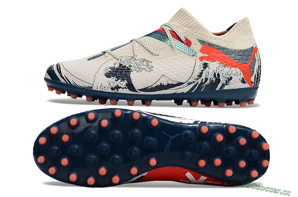 Men's Puma Future Ultimate MG Multi Ground Low-Tops Football Boots - Beige/Blue/Red 1