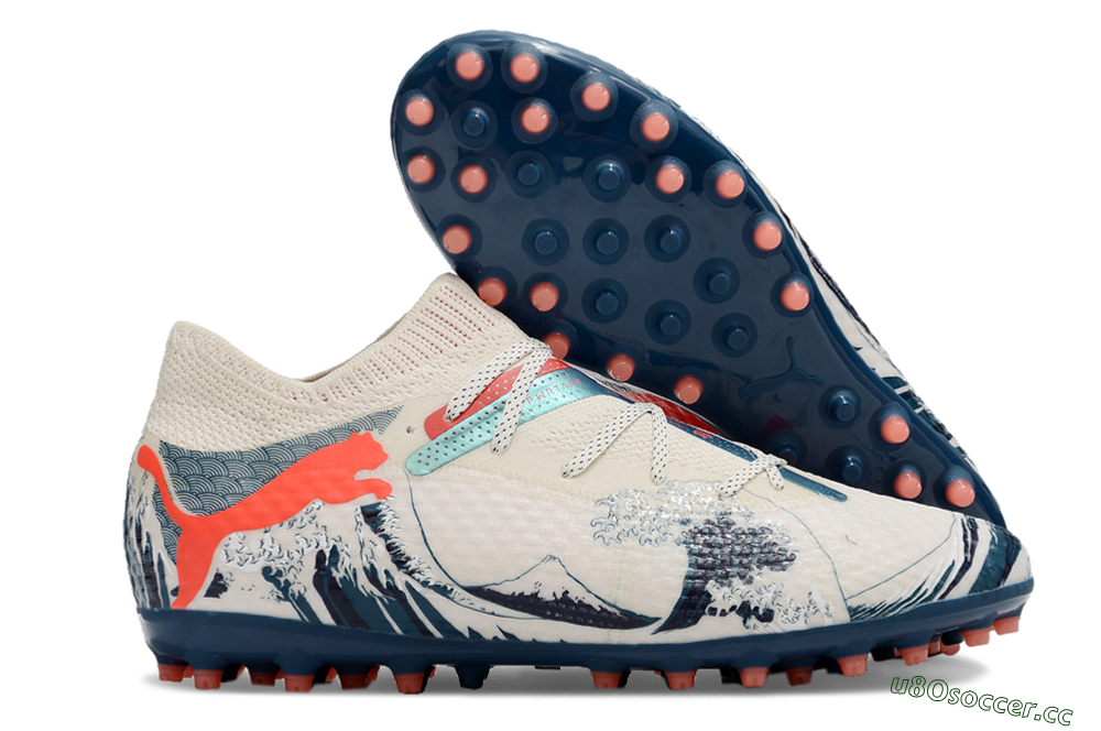 Men's Puma Future Ultimate MG Multi Ground Low-Tops Football Boots - Beige/Blue/Red 2