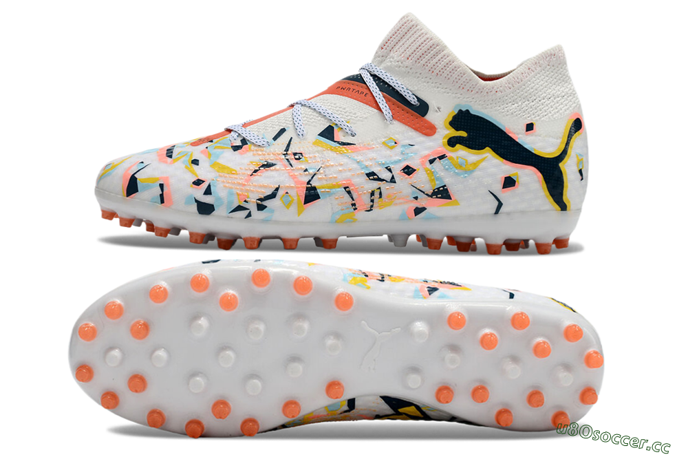 Men's Puma Future Ultimate MG Multi Ground Low-Tops Football Boots - White/Pink/Yellow/Black 1