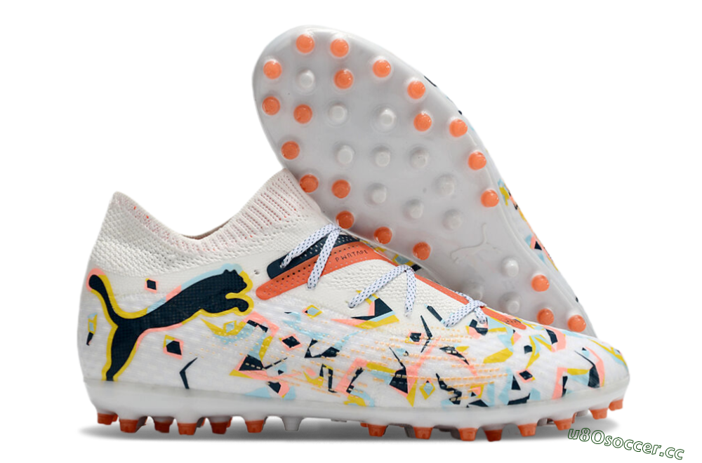 Men's Puma Future Ultimate MG Multi Ground Low-Tops Football Boots - White/Pink/Yellow/Black 2