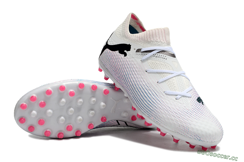 Men's Puma Future Ultimate MG Multi Ground Low-Tops Football Boots - White/Pink/Blue/Black 3