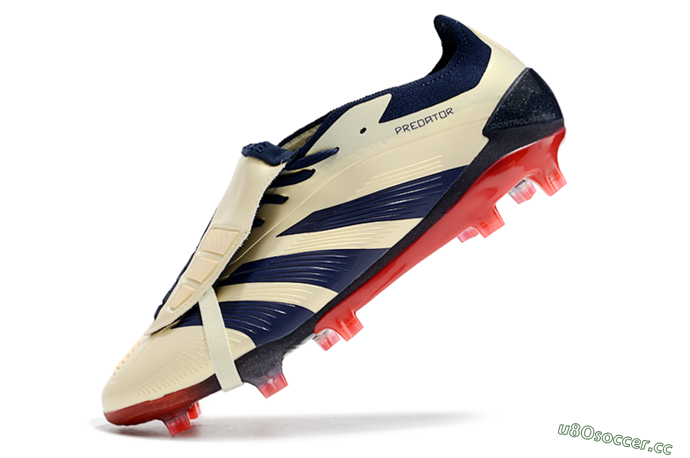 Men's Adidas Predator Elite Foldover Tongue FG Firm Ground Low-Tops Football Boots - Beige/Blue/Black 5