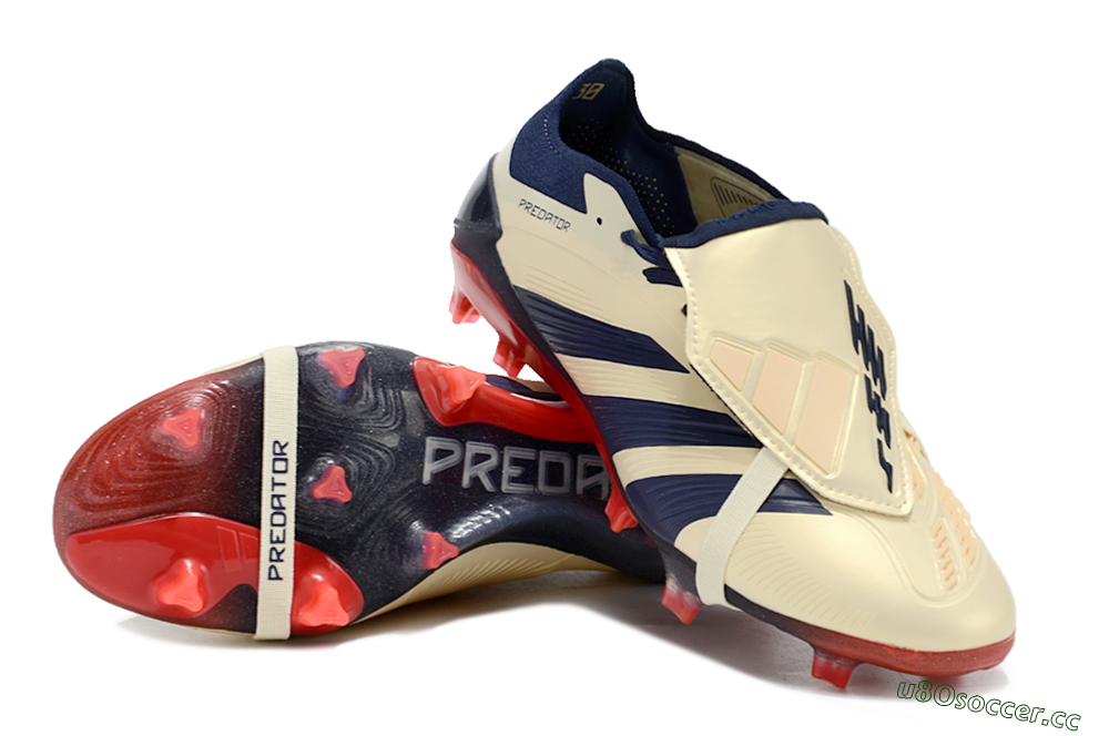 Men's Adidas Predator Elite Foldover Tongue FG Firm Ground Low-Tops Football Boots - Beige/Blue/Black 3