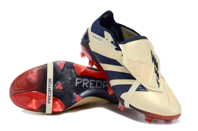 Men's Adidas Predator Elite Foldover Tongue FG Firm Ground Low-Tops Football Boots - Beige/Blue/Black