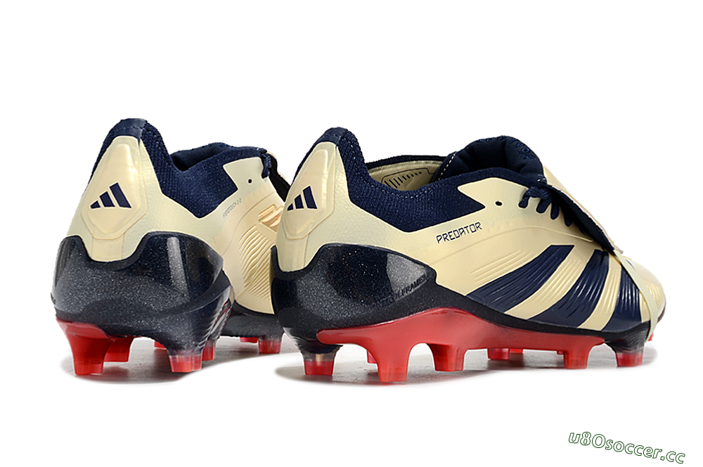 Men's Adidas Predator Elite Foldover Tongue FG Firm Ground Low-Tops Football Boots - Beige/Blue/Black 6