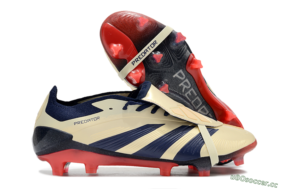 Men's Adidas Predator Elite Foldover Tongue FG Firm Ground Low-Tops Football Boots - Beige/Blue/Black 2
