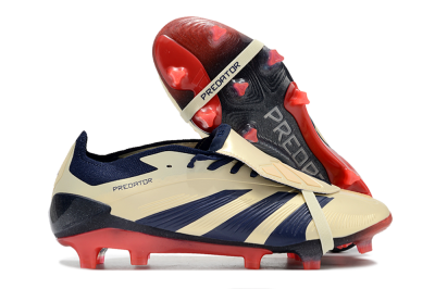 Men's Adidas Predator Elite Foldover Tongue FG Firm Ground Low-Tops Football Boots - Beige/Blue/Black