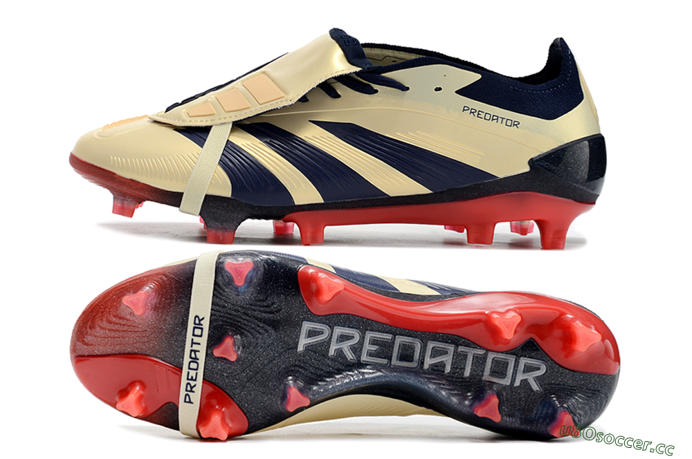 Men's Adidas Predator Elite Foldover Tongue FG Firm Ground Low-Tops Football Boots - Beige/Blue/Black 1