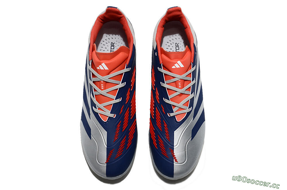 Unisex Adidas Predator 24 Elite TF Artificial Turf Low-Tops Football Shoes - Silver/Blue/Red 4