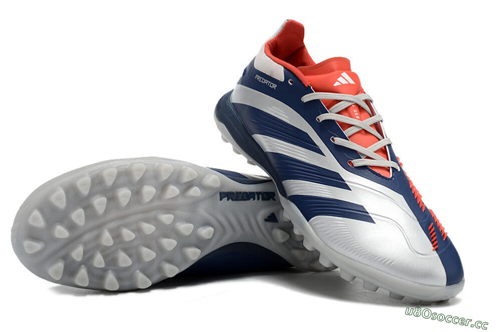 Unisex Adidas Predator 24 Elite TF Artificial Turf Low-Tops Football Shoes - Silver/Blue/Red 3