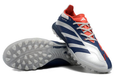 Unisex Adidas Predator 24 Elite TF Artificial Turf Low-Tops Football Shoes - Silver/Blue/Red