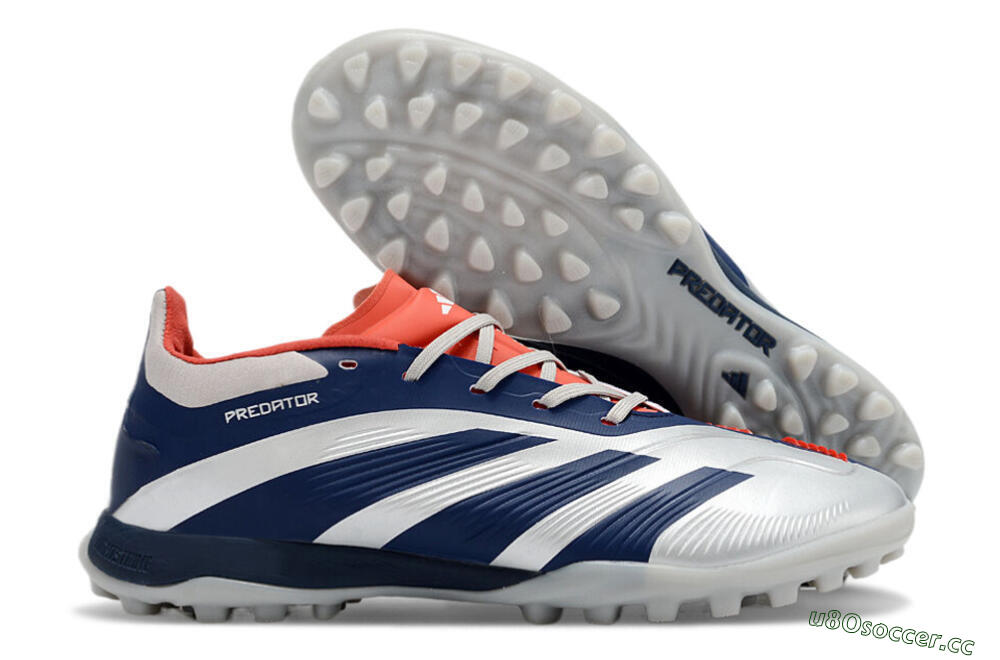 Unisex Adidas Predator 24 Elite TF Artificial Turf Low-Tops Football Shoes - Silver/Blue/Red 2