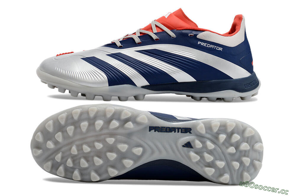 Unisex Adidas Predator 24 Elite TF Artificial Turf Low-Tops Football Shoes - Silver/Blue/Red 1