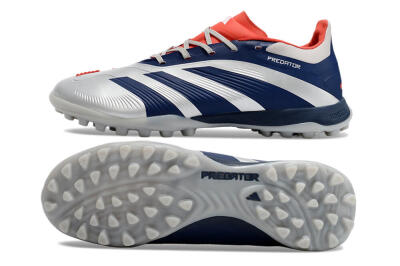 Unisex Adidas Predator 24 Elite TF Artificial Turf Low-Tops Football Shoes - Silver/Blue/Red