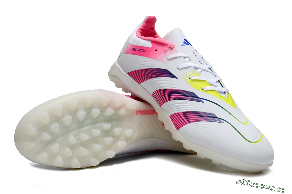 Men's Adidas Predator 24 Elite TF Artificial Turf Low-Tops Football Shoes - White/Pink/Blue/Yellow 3