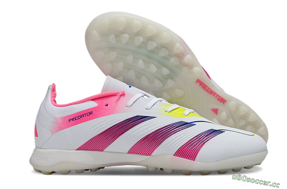 Men's Adidas Predator 24 Elite TF Artificial Turf Low-Tops Football Shoes - White/Pink/Blue/Yellow 2