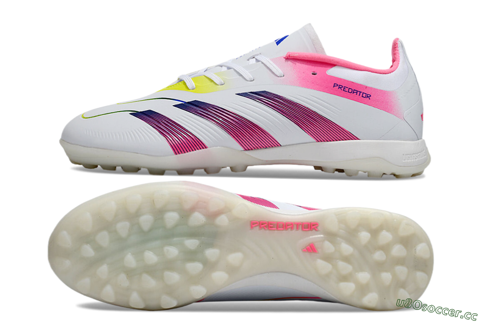 Men's Adidas Predator 24 Elite TF Artificial Turf Low-Tops Football Shoes - White/Pink/Blue/Yellow 1
