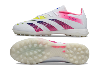 Men's Adidas Predator 24 Elite TF Artificial Turf Low-Tops Football Shoes - White/Pink/Blue/Yellow