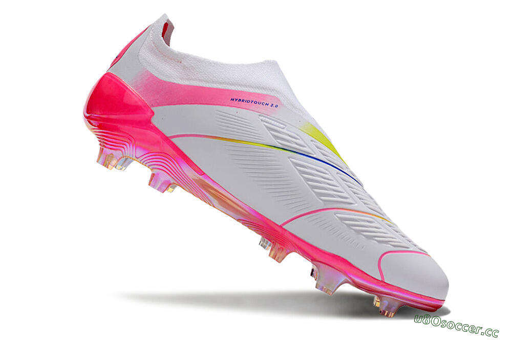 Men's Adidas Predator Accuracy+ Laceless FG Firm Ground Low-Tops Football Boots - White/Pink/Blue/Yellow 4