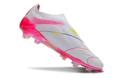Men's Adidas Predator Accuracy+ Laceless FG Firm Ground Low-Tops Football Boots - White/Pink/Blue/Yellow