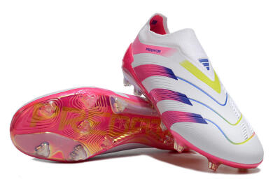 Men's Adidas Predator Accuracy+ Laceless FG Firm Ground Low-Tops Football Boots - White/Pink/Blue/Yellow