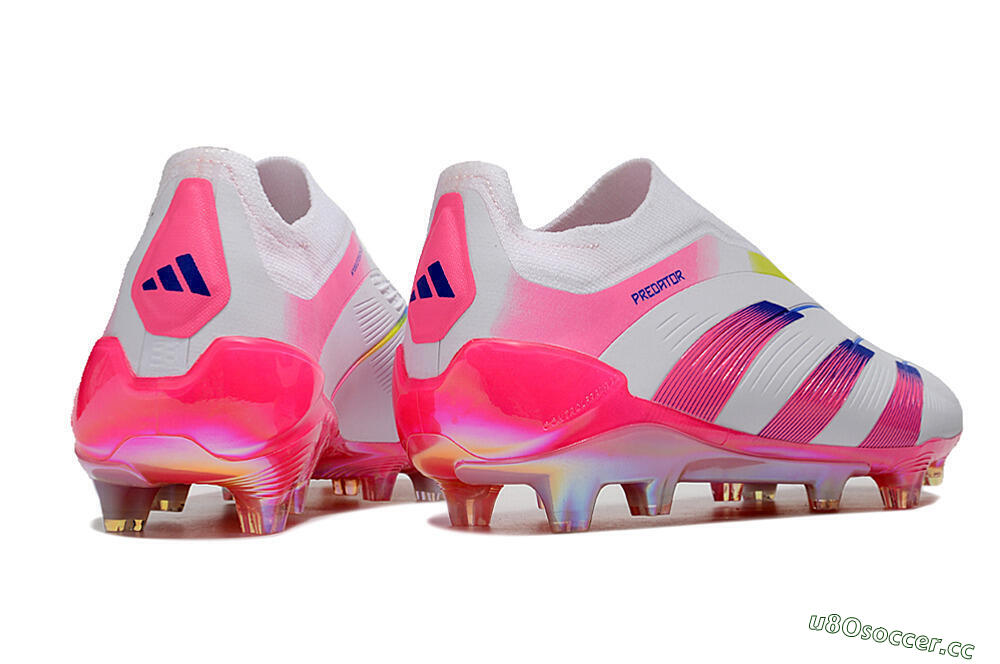 Men's Adidas Predator Accuracy+ Laceless FG Firm Ground Low-Tops Football Boots - White/Pink/Blue/Yellow 6