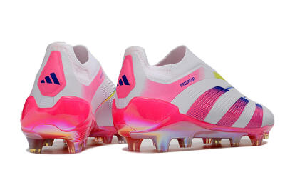 Men's Adidas Predator Accuracy+ Laceless FG Firm Ground Low-Tops Football Boots - White/Pink/Blue/Yellow