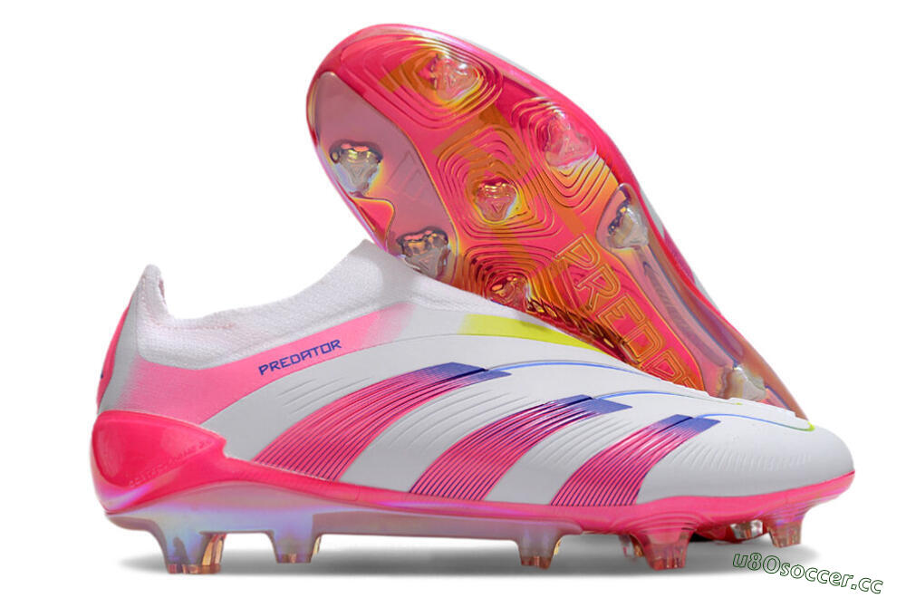 Men's Adidas Predator Accuracy+ Laceless FG Firm Ground Low-Tops Football Boots - White/Pink/Blue/Yellow 2