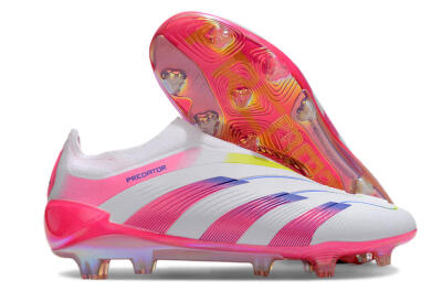 Men's Adidas Predator Accuracy+ Laceless FG Firm Ground Low-Tops Football Boots - White/Pink/Blue/Yellow