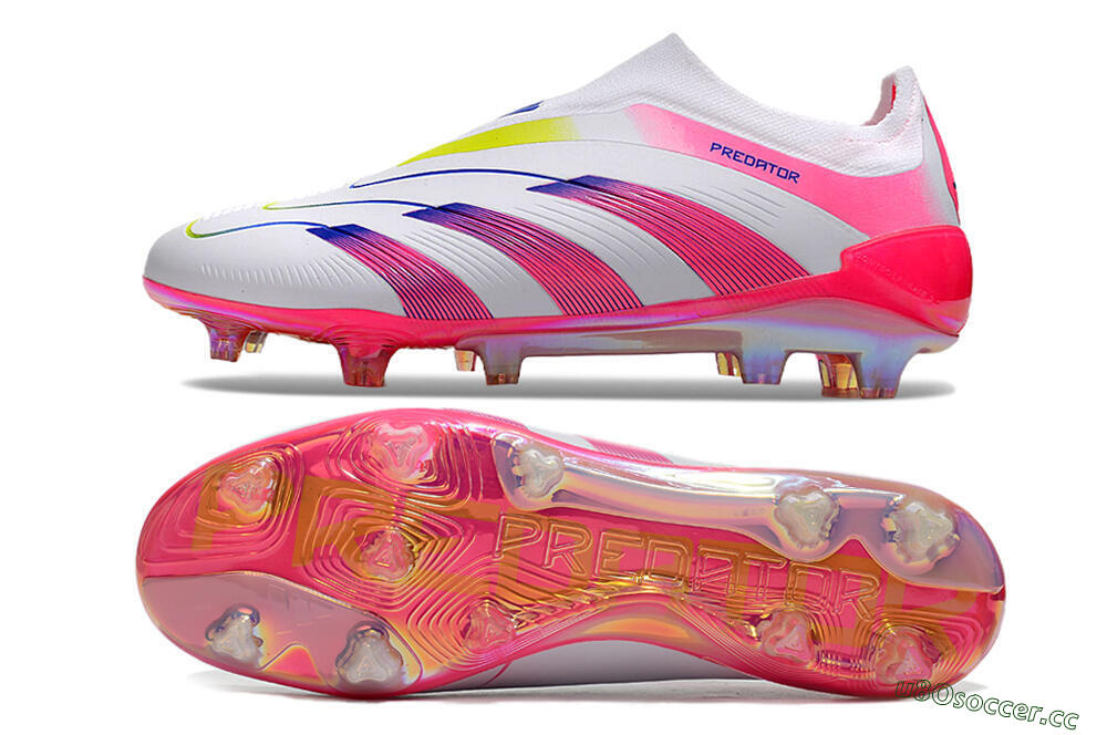 Men's Adidas Predator Accuracy+ Laceless FG Firm Ground Low-Tops Football Boots - White/Pink/Blue/Yellow 1