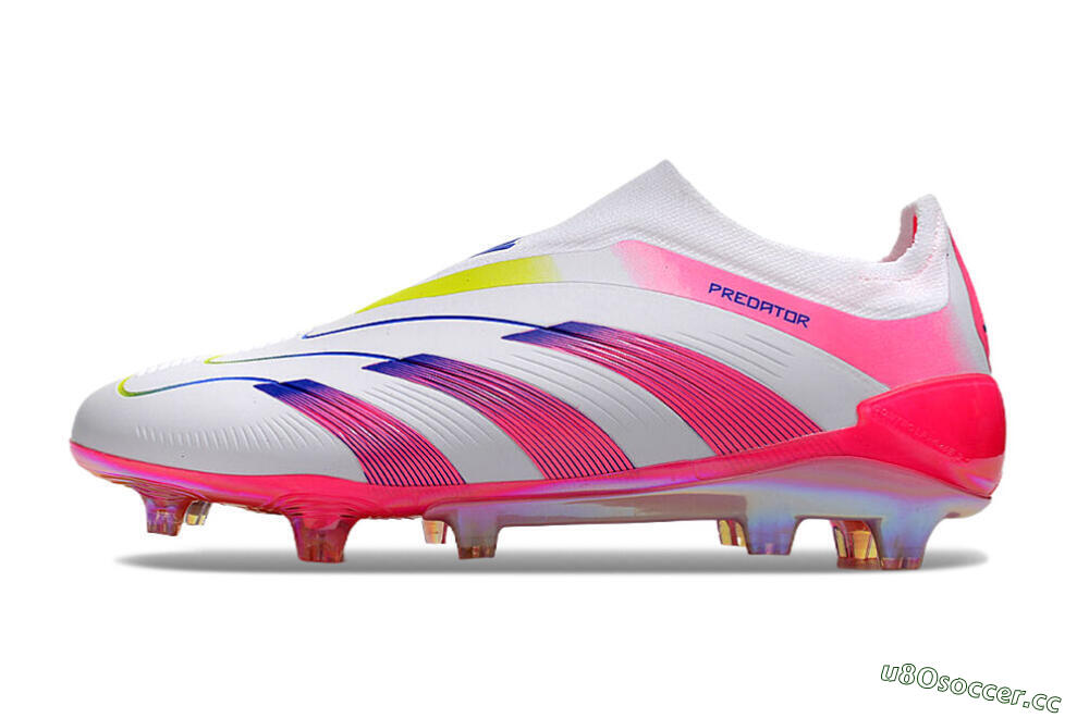 Men's Adidas Predator Accuracy+ Laceless FG Firm Ground Low-Tops Football Boots - White/Pink/Blue/Yellow 0
