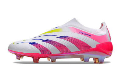 Men's Adidas Predator Accuracy+ Laceless FG Firm Ground Low-Tops Football Boots - White/Pink/Blue/Yellow