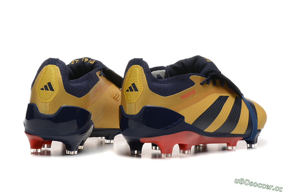 Men's Adidas Predator Elite Foldover Tongue FG Firm Ground Low-Tops Football Boots - Gold/Blue/Red 9