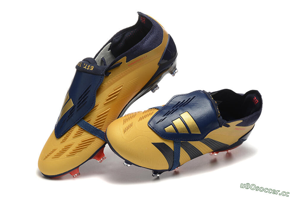 Men's Adidas Predator Elite Foldover Tongue FG Firm Ground Low-Tops Football Boots - Gold/Blue/Red 6